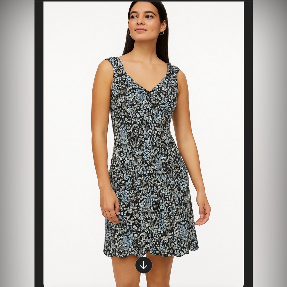 LOFT Black Mini Dress with Blue Floral Print